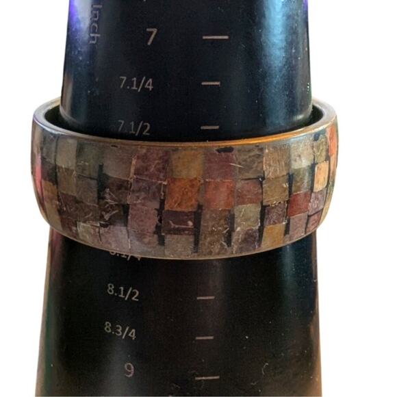 Lot of Three Vintage Metal Stone Inlay Bangle Bracelets - Picture 9 of 10